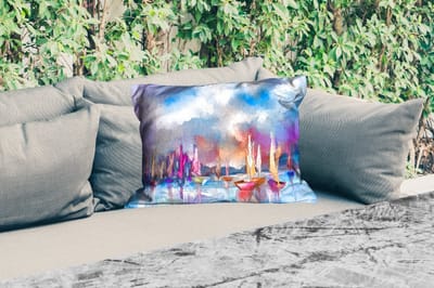 Buitenkussens - Tuin - Olieverf - Schilderij - Boot - 50x30 cm