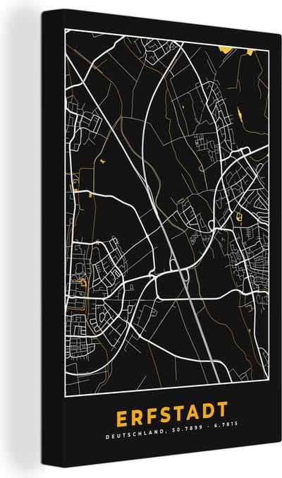 Canvas Schilderij Stadskaart – Plattegrond – Duitsland – Goud – Erfstadt – Kaart - 20x30 cm - Wanddecoratie