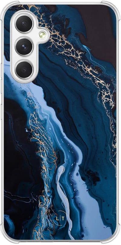 Shockproof hoesje - Geschikt voor Samsung Galaxy A54 - Marmer lagoon blauw - Extra sterke case - TPU/polycarbonaat - Marmer - Blauw, Transparant