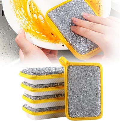 5 stuks schuurspons - Multifunctionele afwasdoek - Dubbelzijdige spons - Keukenafwasdoek - Multifunctioneel - Vierkant - Absorberende spons - Afwasdoek - Sponsblok - Voor het afwassen schoonmaken van de keuken - Pannenspons - 3,54 x 5,31 inch - Geel