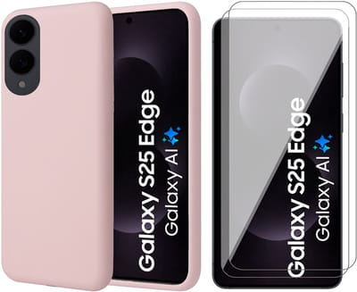 Hoesje geschikt voor Samsung Galaxy S25 Edge - 2x Screenprotector Glas - Mat Back Case Roze