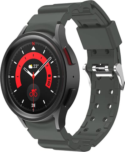 Strap-it Smartwatch bandje - siliconen armor bandje - geschikt voor Samsung Galaxy Watch 7 (40 & 44mm) / Galaxy Watch 6 (Classic) / Galaxy Watch 5 / Galaxy Watch 5 Pro / Galaxy Watch 4 / 4 Classic / Watch FE - donkergrijs