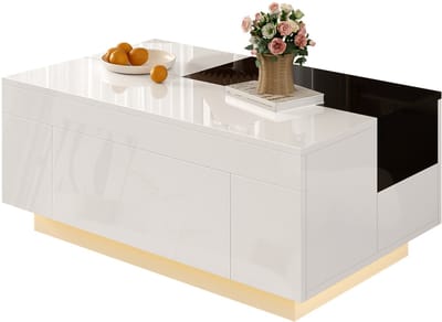 Salontafel - Verstelbaar - LED 16 Kleuren en Uitschuifbaar - Verborgen Opbergruimte - MDF - Zwart en Wit