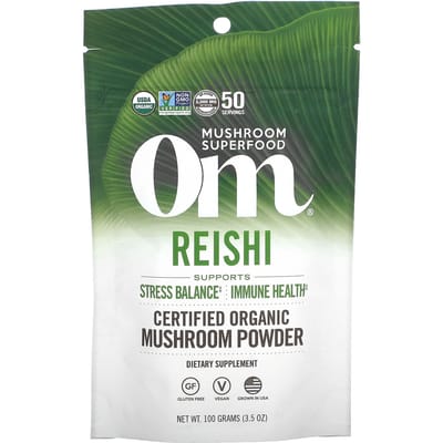 Om Mushrooms, Champignons Reishi, Poudre de Champignons 100% Certifiée Biologique, 3,5 oz (100g)