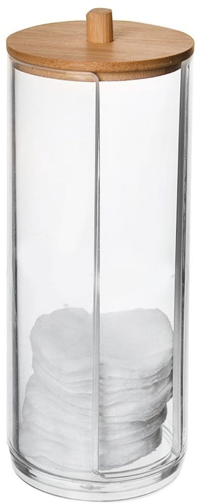 Orion Whitney - Cosmetische Wattenhouder - Acryl - Bamboe Deksel - 7cm x 17.5cm