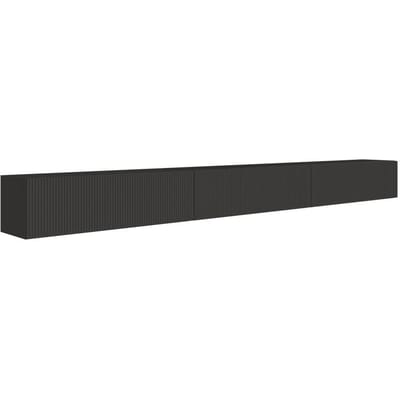 Selsey Veldio – Hangend TV-meubel met geribbelde fronten, 300 cm, zwart