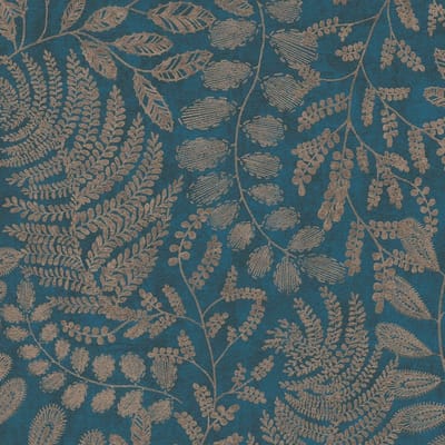 Natuur behang Profhome 388304-GU vliesbehang glad met bloemmotief mat blauw goud petrol turkooisblauw 5,33 m2
