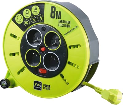 Verlengkabel met 4 stopcontacten, 8 meter, 16 A - Groene Kabel