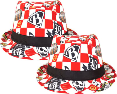 PartyXplosion Carnaval hoedje Kojak - 2x - rood/wit geblokt - Brabant thema - Carnaval/themafeestjes