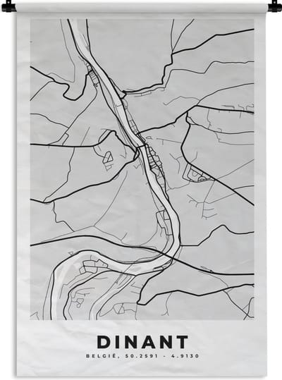 Wandkleed - Wanddoek - Stadskaart – Zwart Wit - Kaart – Dinant – België – Plattegrond - 120x180 cm - Wandtapijt