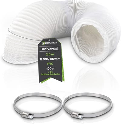 Afvoerslang PVC - Ventilatieslang - Lucht afvoeren - Flexibel met klemmen - 25 meter 100mm - Wit