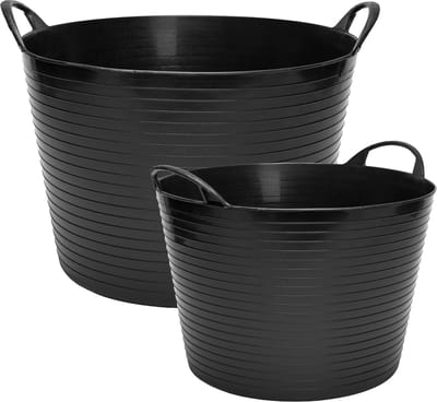 Garronda Set 26L en 42L flexibele kunststof kuip – Voederbak – Emmer – Tubtrug – Wasmand – Zwart - GD-STIC-ElasticBasket