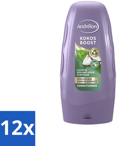 12 x Andrélon - Kokos Boost - Conditioner - Intensieve Voeding - 250 ml - Fijn Haar - Volume - Voeding - Kokosolie - Bamboe-extract