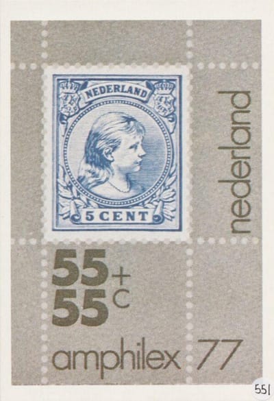 Briefkaart met afbeelding Verkleinde reproductie van zegels met beeltenis van H.M. Koningin Wilhelmina postzegel