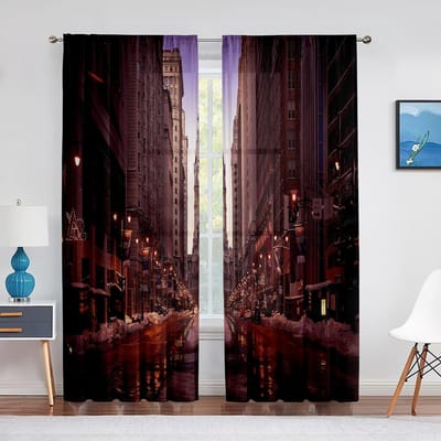 USA Landschap Brug en Gebouwen Nachtzicht Tule Gordijnen voor Woonkamer Slaapkamer Keuken Raam Chiffon Transparant Gordijn Jaloezieën 1 PCS W100XH250cm&Grommet Top