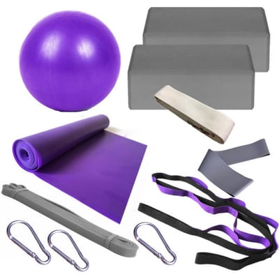 1 Kit Brique de Yoga Haute Rebond Forte Capacité de Charge Modélisation du Corps Bloc de Yoga Bande d'Étirement Kit de 11 Pièces Équipement de Fitness