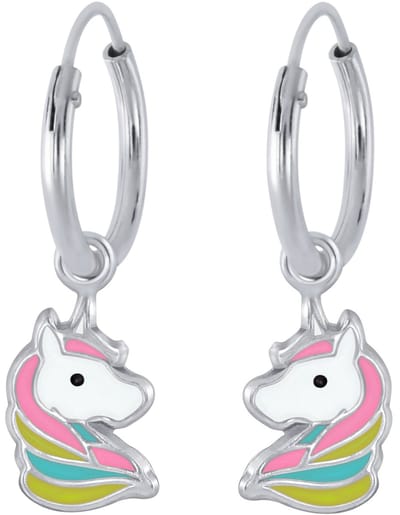 Joy|S - Zilveren paard bedel oorbellen - eenhoorn oorringen - unicorn pastel