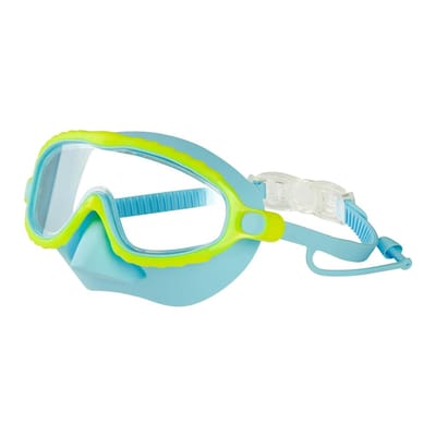 Zwembrillen – anti-condens, zacht montuur, UV-bescherming, breed gezichtsveld, lekvrij en waterdicht; Snorkeluitrusting – ontworpen voor kinderen van 4 tot 16 jaar (geel en blauw).