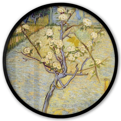 Poster in lijst Rond - Fotolijst 40x40 cm - Posters - Perenboompje in bloei - Vincent van Gogh - Ronde posterlijst zwart - Decoratie - Wanddecoratie woonkamer - Muurdecoratie slaapkamer