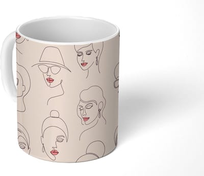 Mok - Koffiemok - Vrouw - Line Art - Patronen - Pastel - Mokken - 350 ML - Beker - Koffiemokken - Theemok