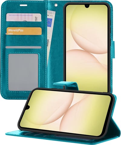 Hoesje - Met Pasjeshouder - Geschikt voor Samsung Galaxy A17 - Luxe Bookcase Portemonee - Flip Case - Kunstleer Book Case - Flipcase - Book Cover - Walletcase - Portemonneehoes - Telefoonhoesjes - Turquoise