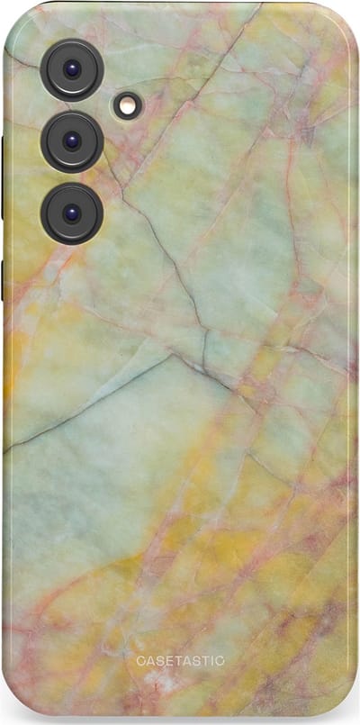 Casetastic hoesje geschikt voor Samsung Galaxy A35 - Dubbellaagse bescherming - Zomer Marmer - Fashion Case - Mintgroen Geel