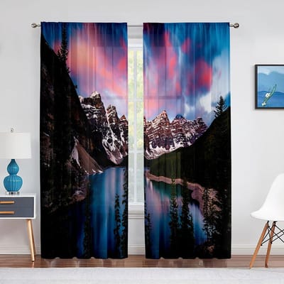 Groen Veld Landschap Rots Steen Zonsondergang Transparant Gordijn Woonkamer Slaapkamer Huisdecoratie Cortinas Chiffon Tule Raamgordijnen 1 PCS W100XH250cm&Grommet Top