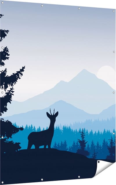 Gards Tuinposter Hert in het Bos - Silhouet - 120x160 cm - Tuindoek - Tuindecoratie - Wanddecoratie buiten - Tuinschilderij