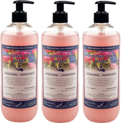 Handzeep Creme Rozen 1 liter - met gratis pomp - set van 3 stuks