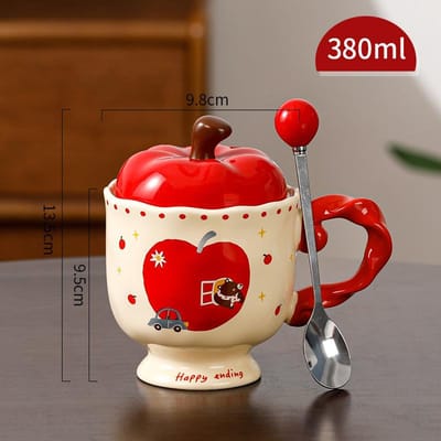 Mug Mignon Pomme avec Couvercle Tasse en Céramique Souvenir Tasse à Boire Tasse à Café de Bureau Aspect Haut de Gamme Noël 301-400ml