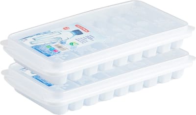 Plasticforte flessenhals ijsblokjes tray - 2x stuks - 10 vaks - staafjes - wit - kunststof - deksel