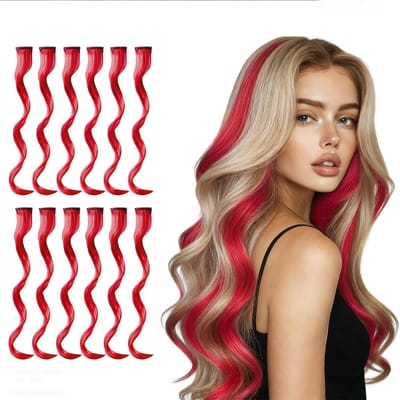 12 Stuks Clip-In Haar Extensions 20 Inch, Wijnrood | Lang Steil Synthetisch Haar voor Vlechten | Haaraccessoires voor Feestjes en Festivals voor Dames en Meisjes