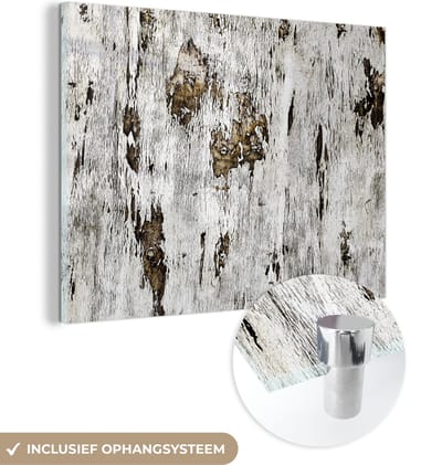 MuchoWow® Glasschilderij 120x90 cm - Schilderij acrylglas - Berk - Wit - Hout - Foto op glas - Schilderijen