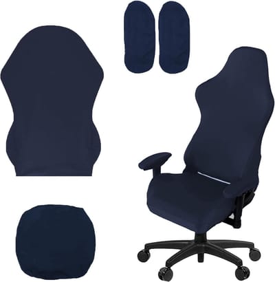 Gaming Stoelhoezen Set van 4 - Donkerblauwe, Antislip, Stretch voor Kantoor- en Racestoelen met Armleuningen en Rugleuning