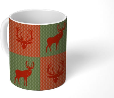 Mok - Koffiemok - Patroon - Hert - Groen - Rood - Mokken - 350 ML - Beker - Koffiemokken - Theemok