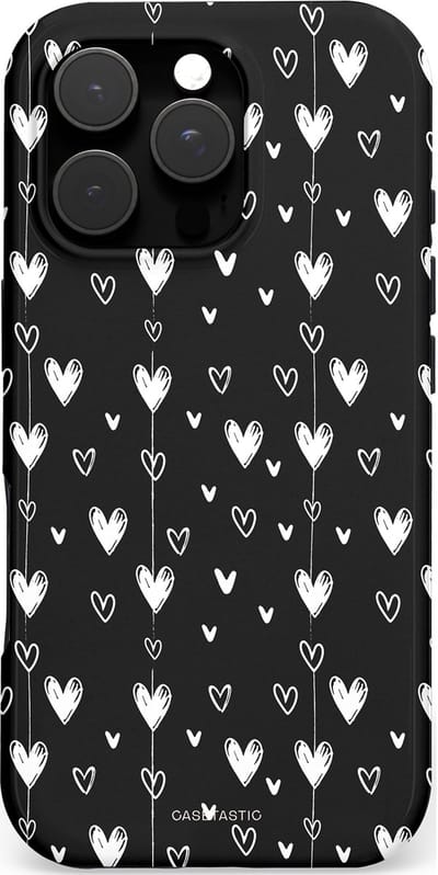Casetastic hoesje geschikt voor Apple iPhone 16 Pro - MagSafe - Dubbellaagse bescherming - Hangend Hartje - Fashion Case - Zwart Grijs
