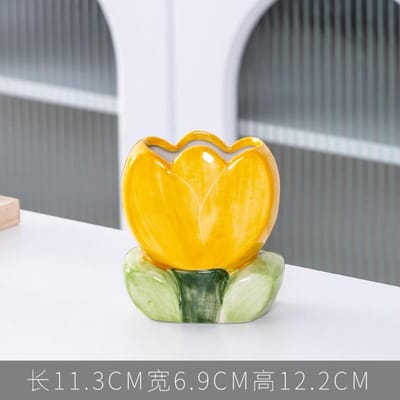 D5 Bloem Penhouder Keramische Bureau Decoratie Schattig Meisje Bureau Kantoor Opbergdoos Bureauartikel Plank Opbergbak yellow