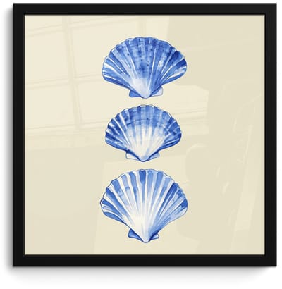 Poster in lijst - Fotolijst 40x40 cm - Posters - Schelpen - Blauw - Beige - Posterlijst zwart - Decoratie - Wanddecoratie woonkamer - Muurdecoratie slaapkamer