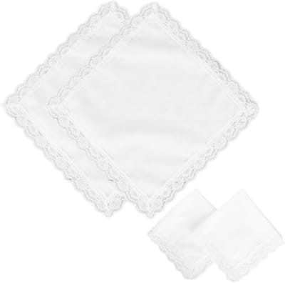Zakdoeken voor dames, 4 stuks, 25 x 25 cm, zuiver witte vierkante zakdoeken voor vrouwen, met kant, decoratie, bruiloft, zakdoeken, katoenen servetten, doe-het-zelf