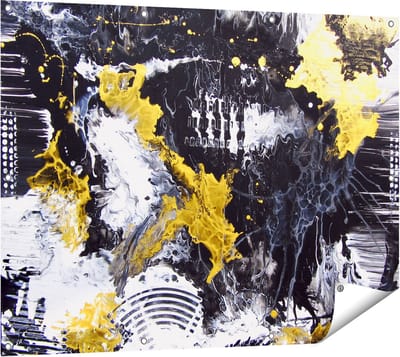 Gards Tuinposter Abstracte Kunst met Zwart, Wit en Goud - 120x90 cm - Tuindoek - Tuindecoratie - Wanddecoratie buiten - Tuinschilderij