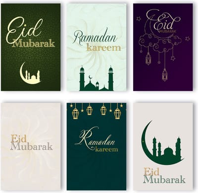 12 Ramadan kaarten - Ramadan Mubarak- Ramadan decoratie - Wenskaarten - Suikerfeest en Ramadan decoratie - Wenskaarten met enveloppen