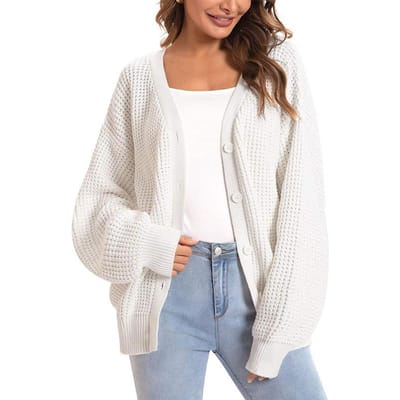 Mode Herfst en Winter Nieuwe Dames Gebreide Trui Trui Single-breasted Losse Trui Vest Jas S wit