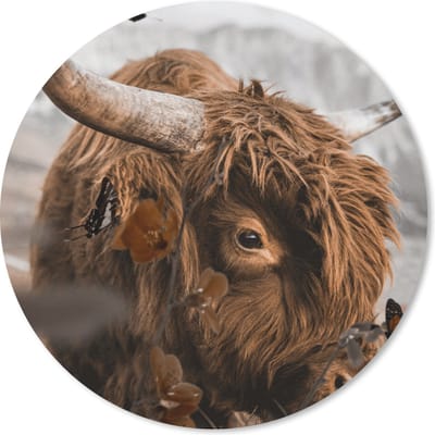 Muismat rond 20x20 cm - Mousepad Schotse Hooglander - Vlinder - Dieren - Ronde muismatten