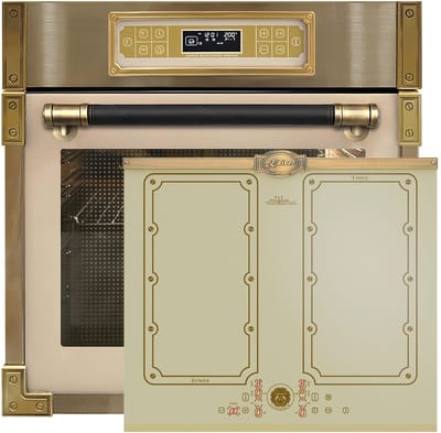 Kaiser inbouwoven EH 6726 ElfAD + KCT 6192 FI ElfEm inductiekookplaat 60 cm, inbouwoven met enkele telescopische loper, retro inbouwoven 80L ivoorkleurig glas