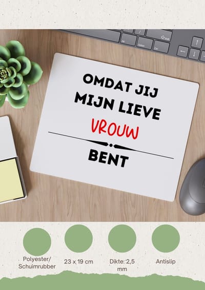 Akyol - omdat jij mijn lieve vrouw bent Muismat - Vriend/vriendin - de liefste vrouw - valentijnsdag - verjaardag - cadeautje voor vriendin - kado - geschenk - 23 bij 19 cm