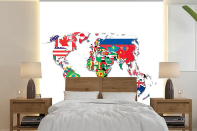 Behang - Fotobehang Wereldkaart - Vlaggen - Trendy - Breedte 240 cm x hoogte 240 cm