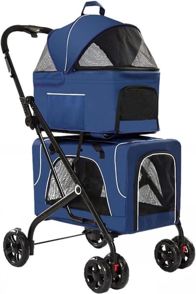 Dubbele Huisdieren Kinderwagen - Hondenbuggy Kattenwagen - Reizen met Huisdieren - Met 2 Afneembare Draagtassen
