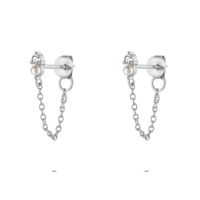 Twice As Nice Oorbellen in zilver, parel aan ketting Zilverkleurig