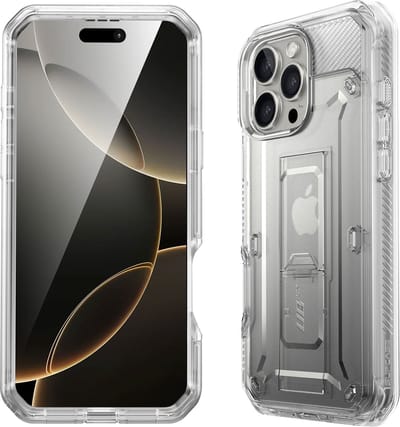 SUPCASE Unicorn Beetle Pro Hoesje Geschikt voor Apple iPhone 16 Pro Max - Stofdichte Case met Ingebouwde Screenprotector - Full Protect valbescherming - Met Holster en Kickstand Transparant