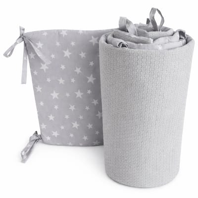 Quilola bedbumper Stars grey - bed zijbeschermers - anti stootrand - Bedomrander 180x30 cm